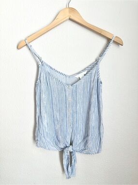 H&M Women’s Blue and White Striped Tie-Front Cami Tank Top Size 0
